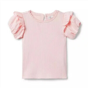 Janie and Jack Pink Rib Knit Puff Ruffle Sleeve Size 4